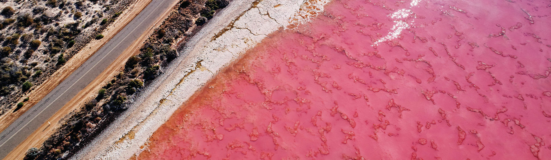 Aerial view of the pink lake at Hutt Lagoon, Western Australia